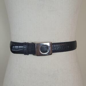 Kudos Belt 28 Black Leather Croc Embossed Square Buckle Modern Minimalist Basic